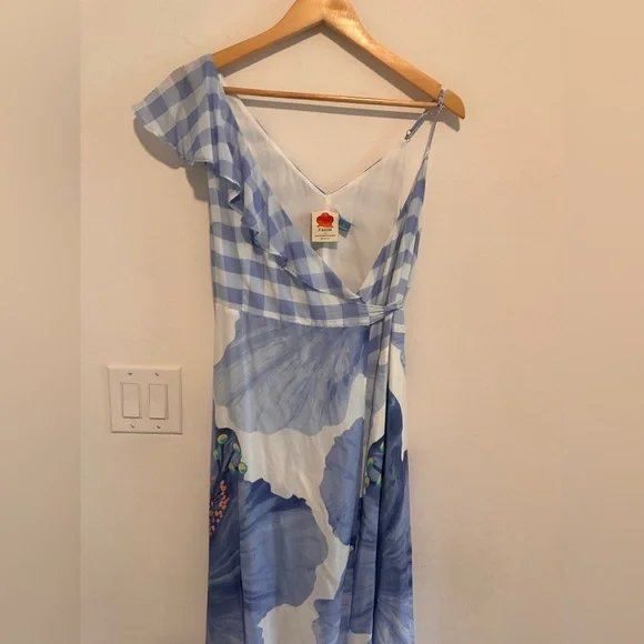 Farm Rio Seaside Wrap Around  Midi Dress in Blue Sz S - Picture 8 of 12